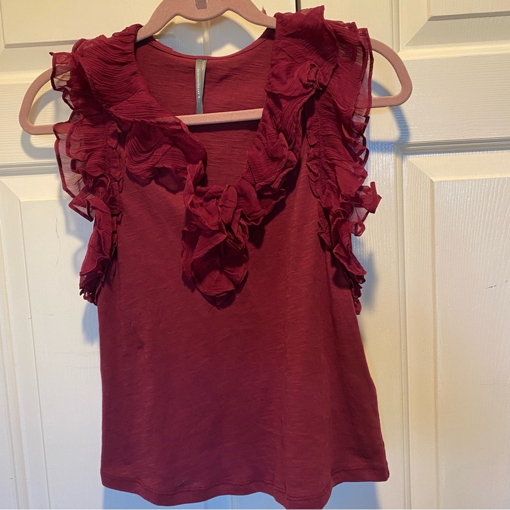Anthropologie Ruffle V Neck top